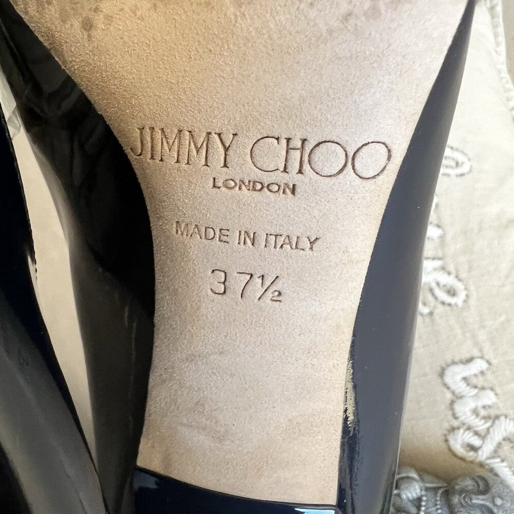 Jimmy Choo MEI Navy Patent Leather Almond Toe Pump Heels - Picture 3 of 15